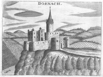 Engraving, view of Dornach Castle, Upper Austria by Georg Matthaus Vischer